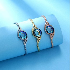 WHHFS Phoenix Crystal Bracelet for Women, Rise From the Ashes, Symbol of Luck and Renewal - Adjustable Bangle, Ideal Birthday Gift, Trendy Jewelry with Blue Crystal (gold)