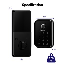 Smart Lock Fingerprint Door Lock, Smart Door Lock for Home Security,Electronic Deadbolt 4-in-1 Keyless Entry with Keypad, IC Card, App Control, Front Door Lock, Fingerprint Lock (Cloud Black)
