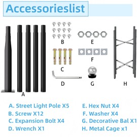 Luzhongbao Street Light Pole 16ft, Adjustable Outdoor Light Pole for Garden, Yard, Driveway with Rebar Cage Base, Heavy-Duty Rust-Resistant Street Lamp Post for Landscape, Pathway