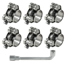 HARSKIYER 6 Pcs T Bolt Hose Clamp, 23-25mm 304 Stainless Steel Adjustable Tube Clamps, Heavy Duty Turbo Pipe Clamps with Socket Wrench for Industrial, Automotive