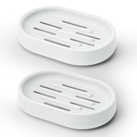 Topsky 2 Pack Soap Dish for Shower,Soap Dishes Soap Savers for Bar Soap, Soap Bar Holder Shower with Drip Tray, Plastic Soap Holders with Drain for Kitchen Sink, Easy to Clean,Dry,White