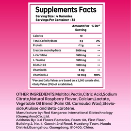 DUWZGU Creatine Monohydrate Gummies –Muscle Strength and Recovery Support 128 Gummies Per Bottle Delicious Creatine Supplement for Men and Women - Raspberry Flavor