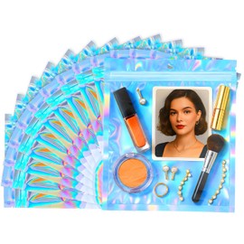 100 Pcs Clear foil Smell Proof Bags, 2.7x4 inch Reusable Mylar Bags for food Storage, jewelry, Party, Gifts, small business Packaging (Holographic Color)