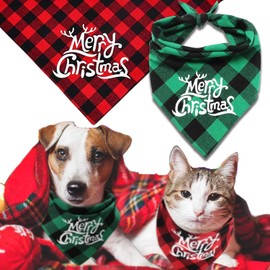 Dog Bandana, Christmas Pets Scarf Classic Buffalo Plaid Triangle Bibs Washable Adjustable Kerchief Set Pet Costume Accessories Decoration for Dogs Cats Pets