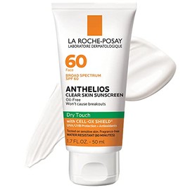 La Roche-Posay Anthelios Clear Skin Protector solar de toque seco SPF 60, protector solar libre de aceite para la cara, absorbente de aceite, amplio espectro SPF + antioxidantes, no graso, sin