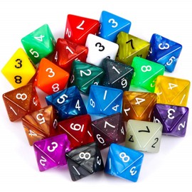 TecUnite 25 Pieces Polyhedral Dice Set with Black Pouch for Other Table Activities with Random Multi Colored Assortment(Transparent and Dots,8 Sides)