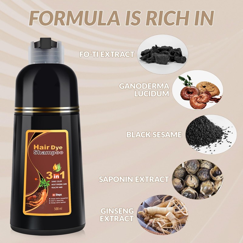 Hair Dye Shampoo 3 in 1, Natural Herbal Dye Shampoo