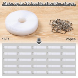 1"x16Ft Hook and Loop Straps with 25 Metal Buckles, Adjustable Fastening Cable Straps, Free Cut Length, Reusable Nylon Cable Ties for Organizer or Storage, White
