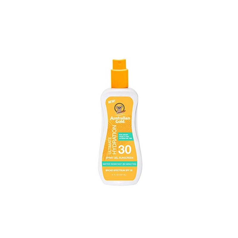 Australian Gold Spray Gel Sunscreen Moisturize Hydrate Skin, Broad Spectrum,