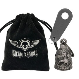 Dream Apparel Motorcycle Biker Bell W/Motorcycle Bell Hanger, Motorcycle Accessories or Key Chain for Luck, Silver