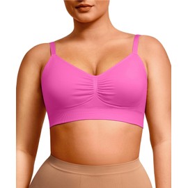 Lover-Beauty Wireless Supportive Bras for Women Full Coverage Stretch Comfort Everyday Bras Removable Pads Seamless Sports Bra with Adjustable Straps, Rose Red, 2XL