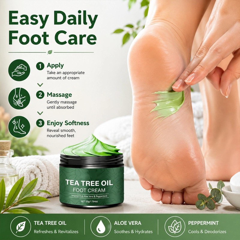 Tea Tree Oil Foot Cream for Dry Cracked Skin, Intensive