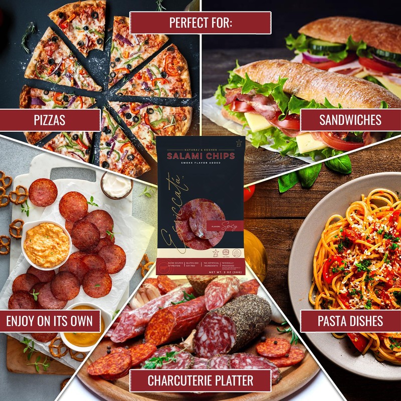Meats Kosher Salami Chips - Sliced Sausage, Charcuterie Meat -