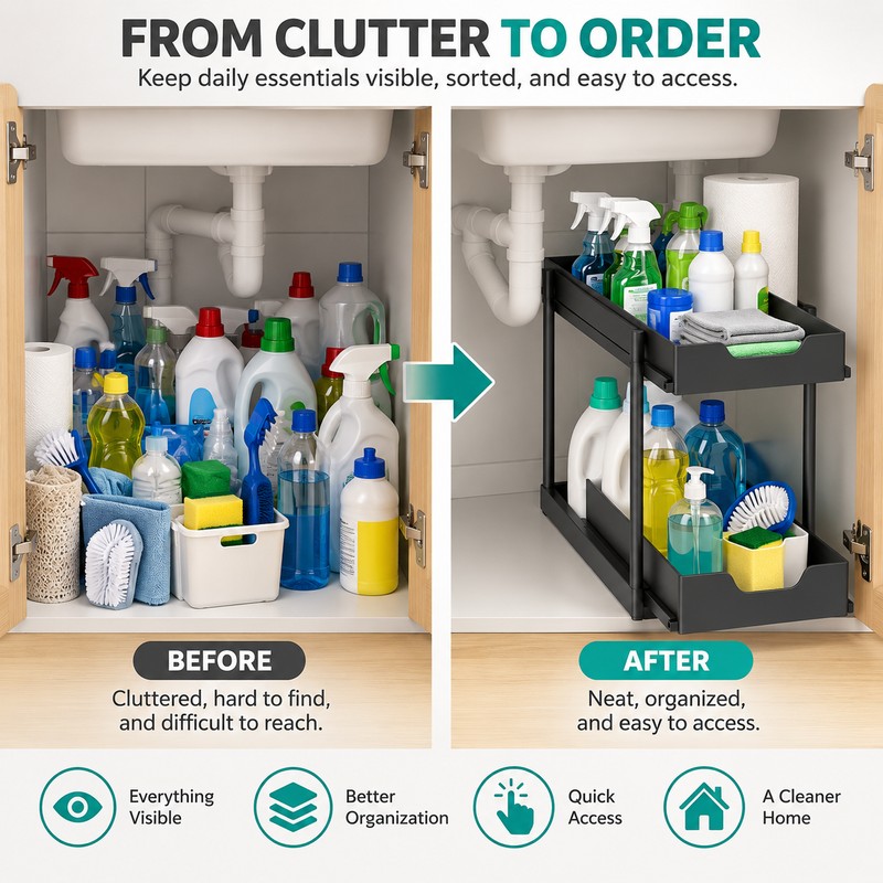 2-Tier Under Sink Organizer for Kitchen & Bathroom – Pull-Out