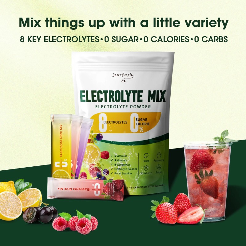 GreenPeople Electrolytes Powder Hydration 16 Packets Sugar Free Recovery Electrolyte