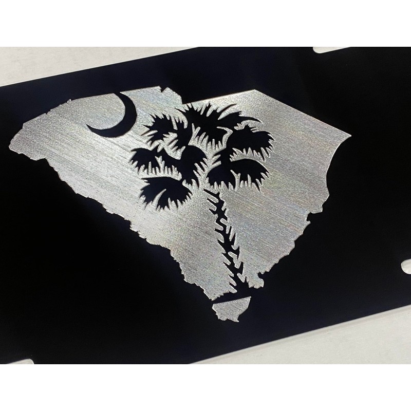 Engraved SC Palm Palmetto Tree Car Tag Diamond Etched Vanity