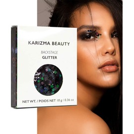 KARIZMA Backstage Black Glitter. 10g Chunky Face, Hair, Eye and Body for Women. Rave, Festival Accessories, Cosmetic Makeup.