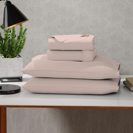 Color Sense 100% Cotton Queen Soft Pink Sheet Set, Percale Weave Soft Pink Sheets, Cool & Crisp, Lightweight & Comfortable Sheet with Deep Pocket (1 Flat Sheet, 1 Fitted Sheet, 2 Pillowcases)