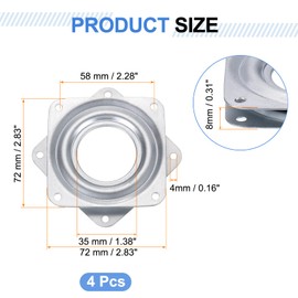 uxcell 3" Bar Stool Swivel Replacement, 360° Rotation Lazy Susan Turntable, Square Ball Bearing Seat Swivel Base Mount Plate for Recliner Chair or Table, Silver (72x8mm)