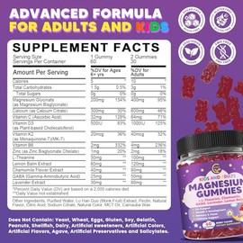 (2 Pack) Magnesium Glycinate Gummies for Kids & Adults, Sugar Free Magnesium Glycinate 400/200mg Supplement with Chamomile, Lavender, L-Theanine & GAB