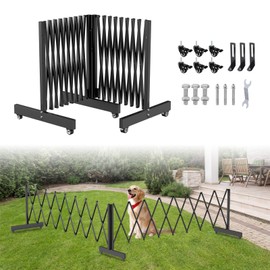 23FT Industrial Expandable Barricade, 270° Folding Security Gate with Wheels, Retractable Driveway Gate, Adjustable Traffic Fence for Construction Site, Traffic Control, Cordon, Elevator, Garage