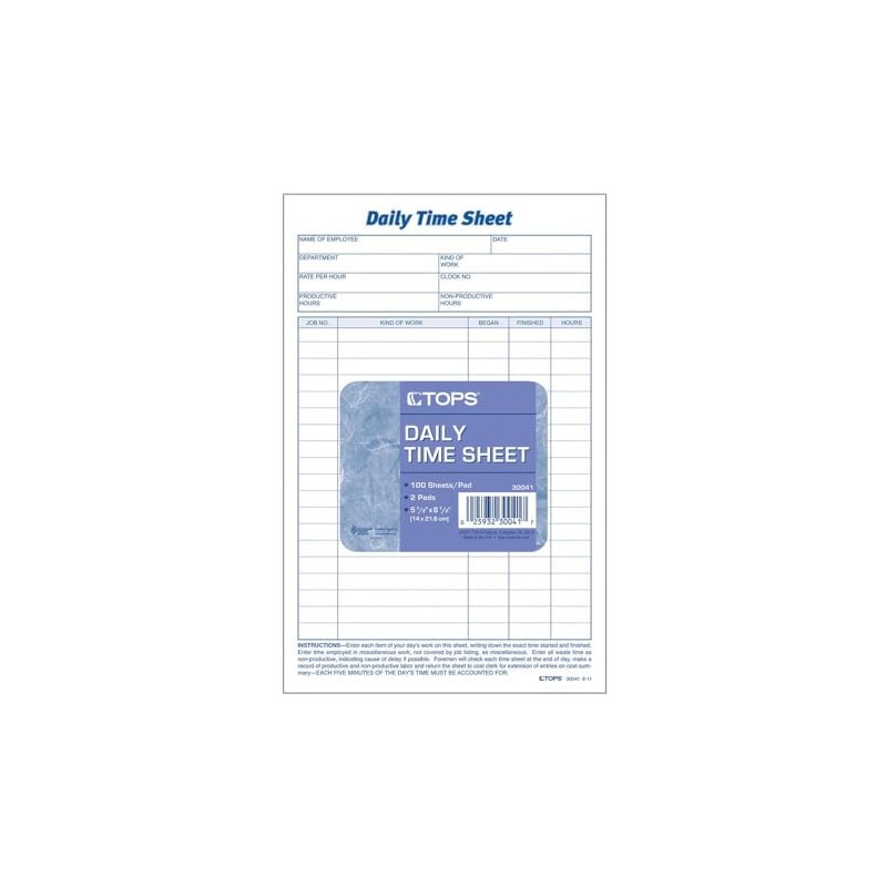 TOPS Daily Employee Time And Job Sheet, 6 x 9.5