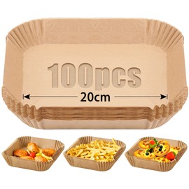 Mbsomnus 100 Stück Airfryer Backpapier 20cm Backpapier für Heißluftfritteuse Quadrat Air Fryer Paper Wasserdicht Ölfest Antihaft für Bratpfanne Mikrowelle Ofen