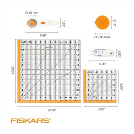 Fiskars Crafts Essentials 5-Piece Set - 45mm Blade Rotary Cutter for Fabric, Self Healing Cutting Mat, and Sewing Ruler - Craft Supplies - White/Gray