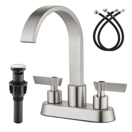 Airuida 4 Inch Centerset Bathroom Faucets,Two Handle Bathroom Sink Faucet,2 or 3 Hole Restroom Vanity with Pop Up Drain,Waterfall Swivel Spout 2 Water Supply Lines Conical Handle Brushed Nickel