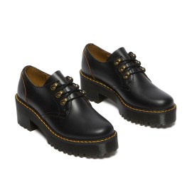 Dr. Martens NEW DR. MARTENS Leona BLACK Lug Sole PLATFORM Derby Oxfords Women's 7US / 5UK