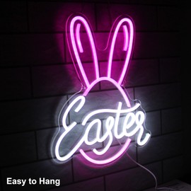 Kullneon Easter Bunny Neon Sign Pink Easter Egg Neon Light Rabbit Ears LED Neon Signs for Wall Decor Easter Day Neon Light Sign for Wall Bedroom Bar Party Easter Decor Kid Gift