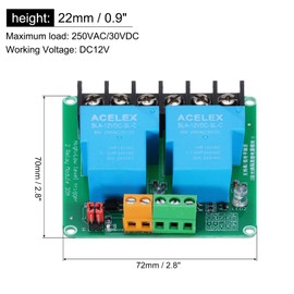sourcing map 1 Pcs DC 12V 2 Channel Relay Module Switch Boards Shield 30A High or Low Level Trigger for Electronics Industrial Home Automation