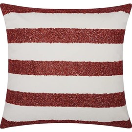 Mina Victory Outdoor Pillows Beaded Stripes Outdp Red/White 20" x 20" Throw Pillow