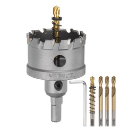 sourcing map Carbide Hole Saw Kit 51mm (2") Metal Hole Cutter Set with 5pcs Center Drill Bits Springs 1pcs Wrench for Stainless Steel Copper Iron Aluminum