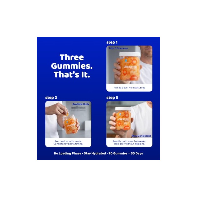Ultra Lyte Creatine Monohydrate Gummies 5g, 90 Gummies, Orange
