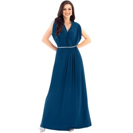 KOH KOH Womens Long Cocktail Empire Waist Short Sleeve Formal V-Neck Bridesmaid Summer Flowy Bridesmaids Wedding Guest Grecian Gown Gowns Maxi Dress Dresses, Capri Blue L 12-14