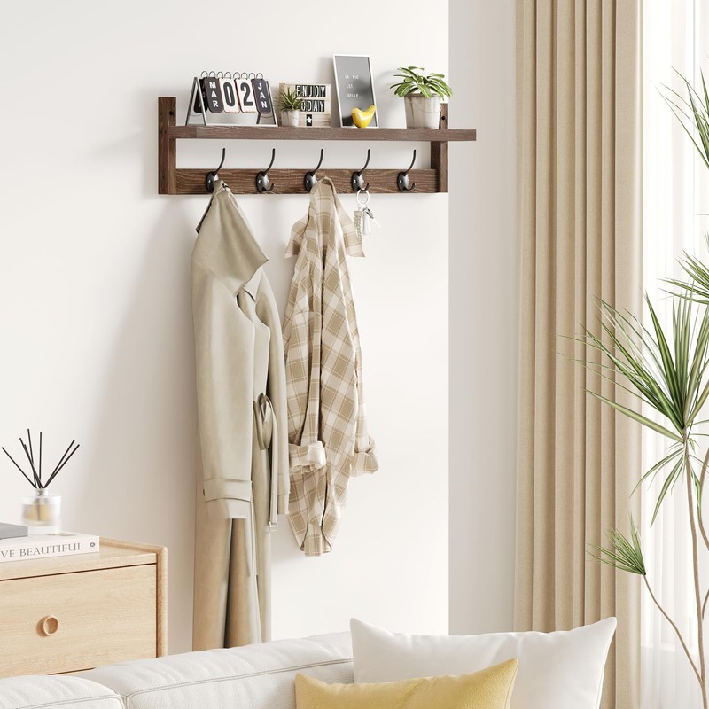 AMBIRD 28.9 Inch Length Shelf with Hooks Entryway Coat Rack