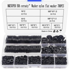 Pack of 700 Flat Washers Nylon Flat Washers Assortment 9 Sizes (M2 M2.5 M3 M4 M5 M6 M8 M10 M12) Insulating Washers for Mechanical Industry Attachments, Black