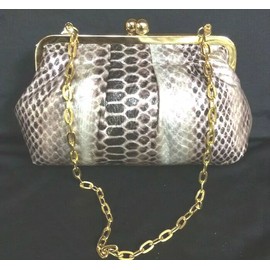 Joan Rivers Beauty bag purple faux snakeskin evening goldtone chain 4 x 7