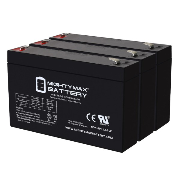 Mighty Max 6V, 9Ah, AGM, F2 Replaces Johnson Control Batteries
