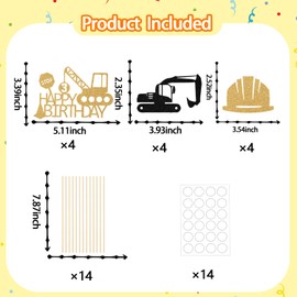 Construction Birthday Party Centerpiece Sticks,Dump Truck 3 Years Old Party Decor,Construction Zone Theme 3 Year Old Birthday Table Centerpieces Baby Shower Party Supplies Gold Black 12 Pcs