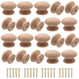 20Pcs Wooden Cabinet Knobs Unfinished Wood Knobs for Dresser Mushroom Drawer Knobs Pulls Handles (1.3" Dia., 1" Height, with Screws)
