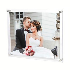 Magicool 8.5x11 Clear Acrylic Wall Mount Floating Double Panels Frameless Picture Frame for Picture Photo Degree Certificate Home or Office(Full Frame is 9.5 x 12 inch)