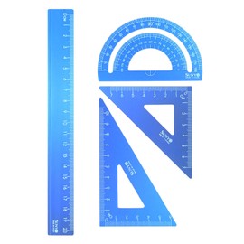 4 Pack Aluminum Alloy Ruler Set, Math Geometry Tool Ruler 2 Triangle Rulers 1 Protractor and 1 straight Ruler Aluminum Alloy Student Rulers Set (Blue)