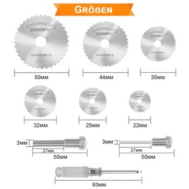 Delaga HSS Circular Saw Blades for Rotary Tool Accessories, 10 Pieces Saw Blade with Screwdriver and Shaft for Multifunctional Tools, Wood, Plastic, Metal