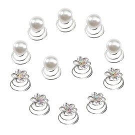 TUUXI 84pcs Gems Rhinestone Twisters Spiral Set Hair Pins Silver Hair Pearl Gems Rhinestone Flower Hair Jewels Screws Decoration for Women Girls Wedding Bridal Prom