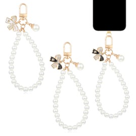 Hpmjz 2 Pcs Phone Charm Pearl Anti Lost Phone Charm Strap Cellphone Lanyard Beaded Bracelet Butterfly Beaded Charms Smartphone Bracelet Wrist Strap for Women Most Smartphone