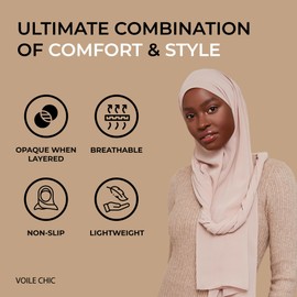 VOILE CHIC Luxury Chiffon Hijab Scarf for Women - Made in Turkey - Islamic Head Scarf Wrap for Muslim - Nude