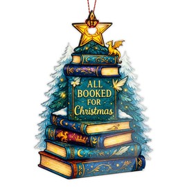 Book Ornament - Book Lover Gifts for Women - Bookish Gift - Gifts for Readers - Teacher, Librarian - Xmas Ornament for Tree - Suncatcher Effect Stained Glass Window Hanging - car Hanging Accessories