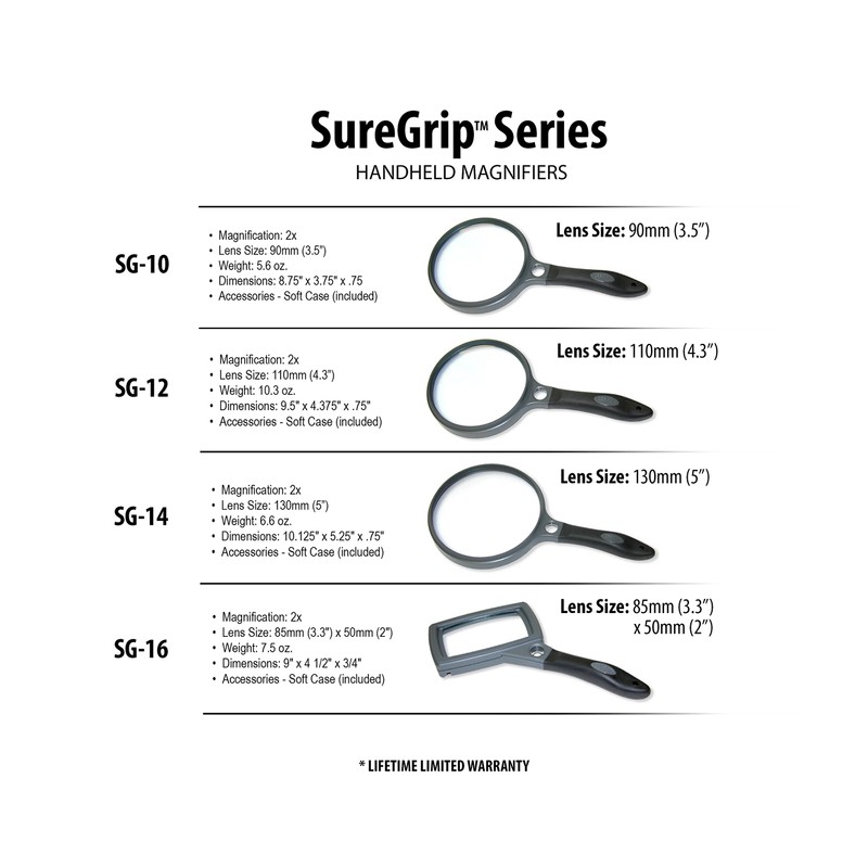 Carson SureGrip Series 2X Power Glass Magnifier with Hands-Free Fold-out